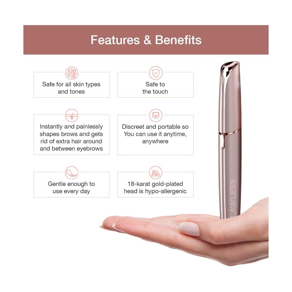 Finishing Touch Flawless Brows Blush 3.0 Trimmer Built-In LED Light Battery Powered - Gold