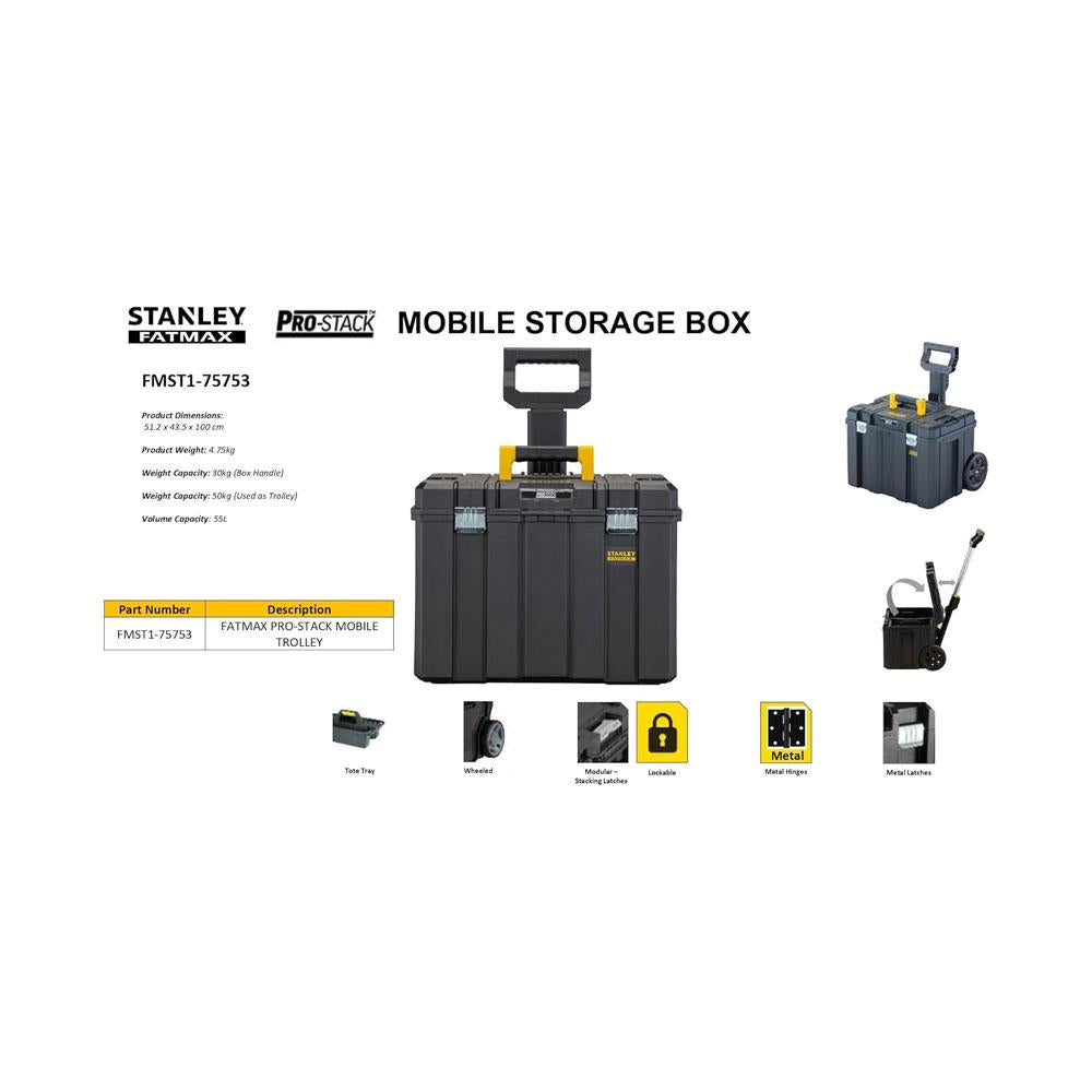 Stanley FatMax PRO-STACK Mobile Storage Box Max Capacity 50kg 55 Litres 1-75-753- Black