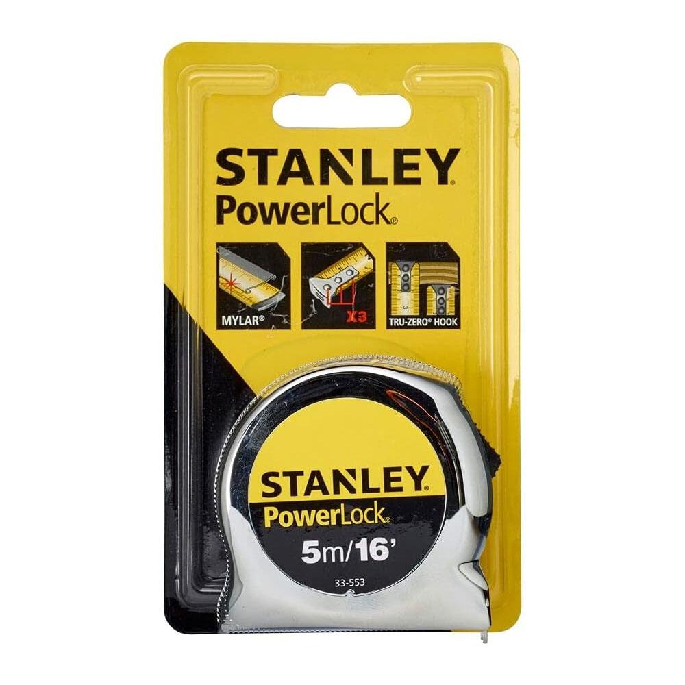 Stanley PowerLock Classic Pocket Tape 5m/16ft Metric/Imperial - Yellow/Black