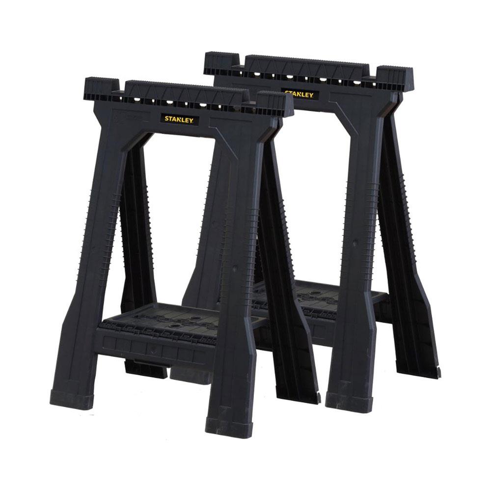 Stanley Junior Sawhorses Folding Junior Work Bench Saw Horse With Tray Twin Pack 1-70-355 - Black