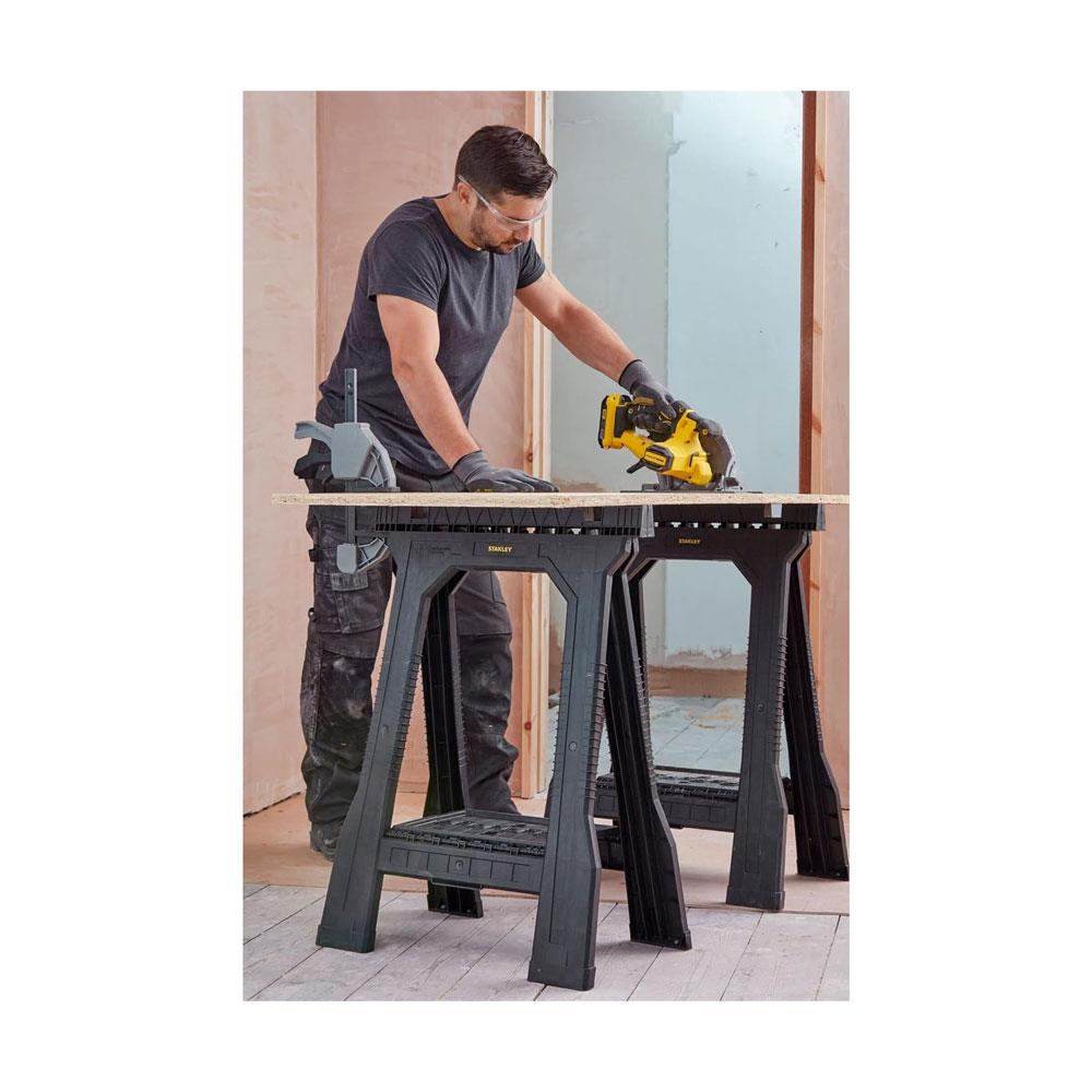 Stanley Junior Sawhorses Folding Junior Work Bench Saw Horse With Tray Twin Pack 1-70-355 - Black