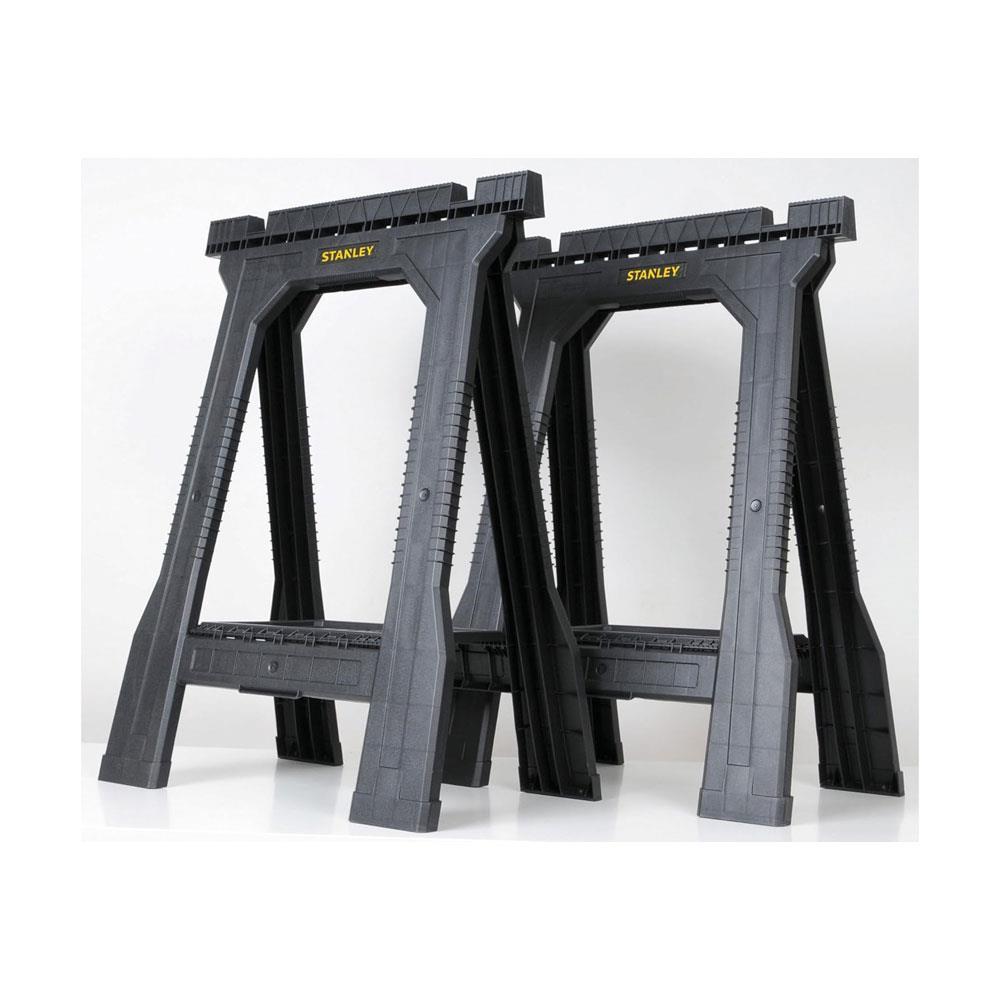 Stanley Junior Sawhorses Folding Junior Work Bench Saw Horse With Tray Twin Pack 1-70-355 - Black
