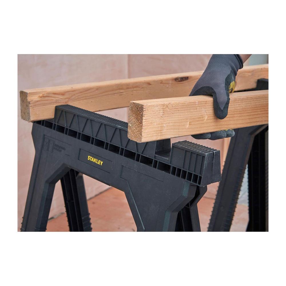 Stanley Junior Sawhorses Folding Junior Work Bench Saw Horse With Tray Twin Pack 1-70-355 - Black
