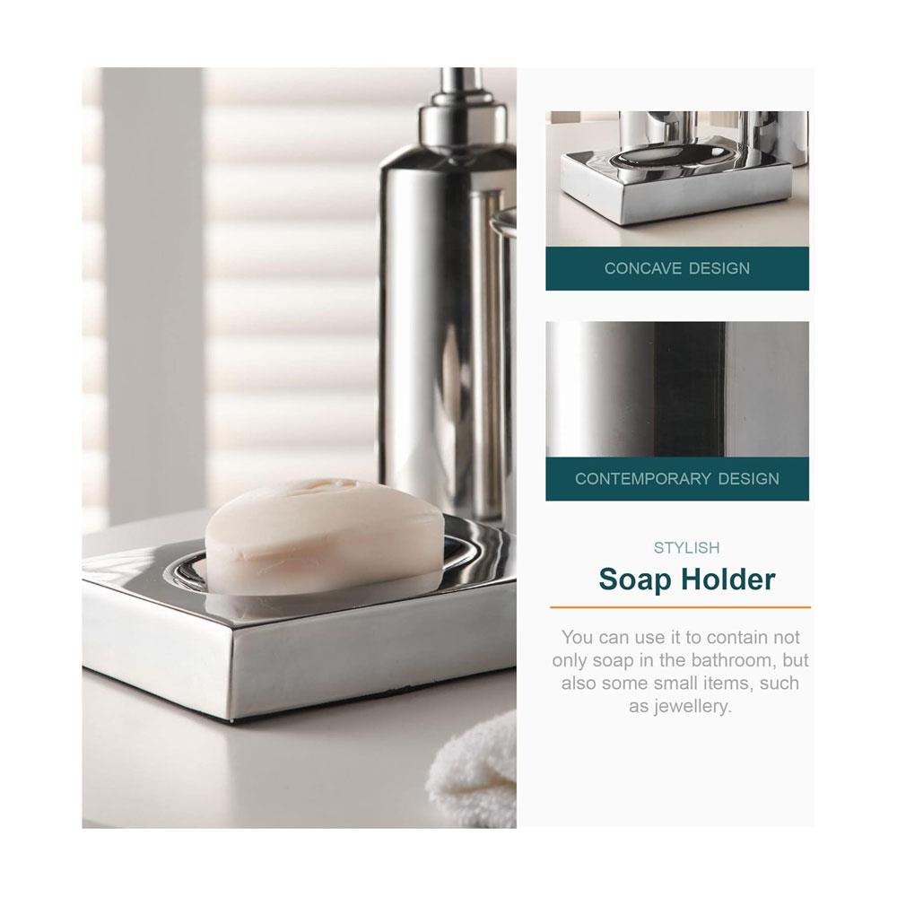 OurHouse Bathroom Caddy 3 Piece Set Accessories Toothbrush Holder Handwash Lotion Soap Dispenser & Soap Dish - Chrome
