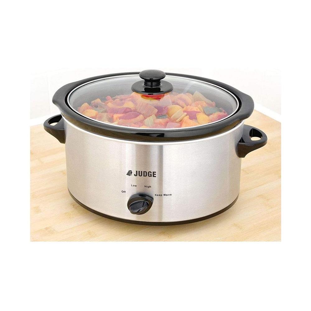 Judge Electricals Slow Cooker With Removable Ceramic Pot Stainless Steel 180W Large 3.5 Litre - Silver