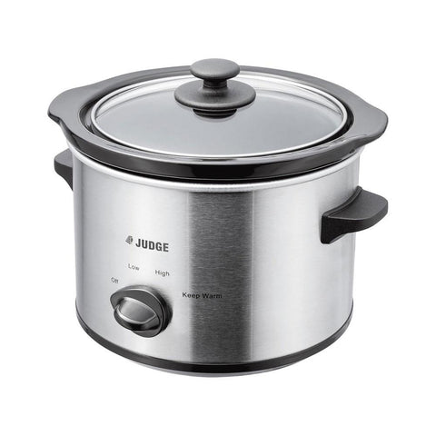 Judge Electricals Slow Cooker With Removable Ceramic Pot Stainless Steel 120W 1.5 Litres - Silver