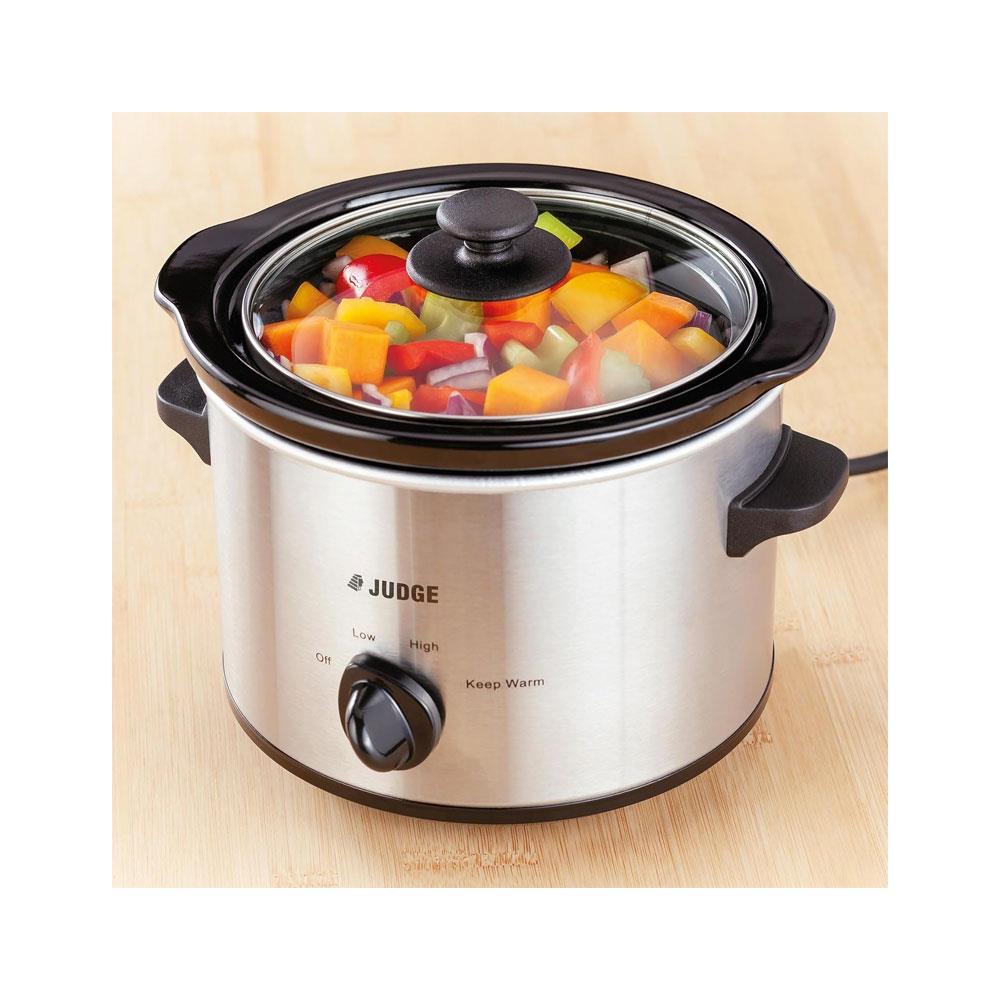 Judge Electricals Slow Cooker With Removable Ceramic Pot Stainless Steel 120W 1.5 Litres - Silver