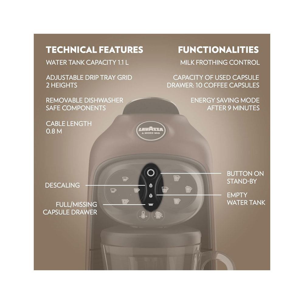Lavazza A Modo Mio Desea Capsule Pod Coffee Machine Fully Automatic 1500W 1 Litres - Walnut