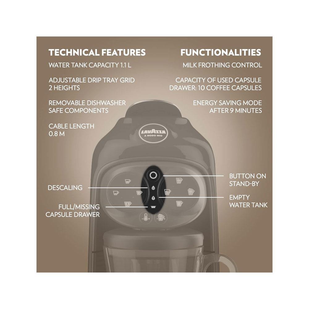 Lavazza A Modo Mio Desea Capsule Pod Coffee Machine Fully Automatic 1500W 1 Litres - Black
