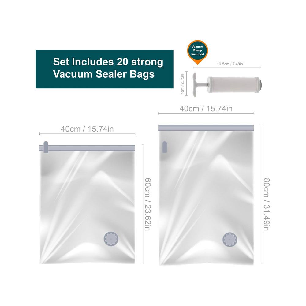 OurHouse Vacuum Storage Bags Set of 20 With Pump Compression Zip Lock Seal Bag - Clear