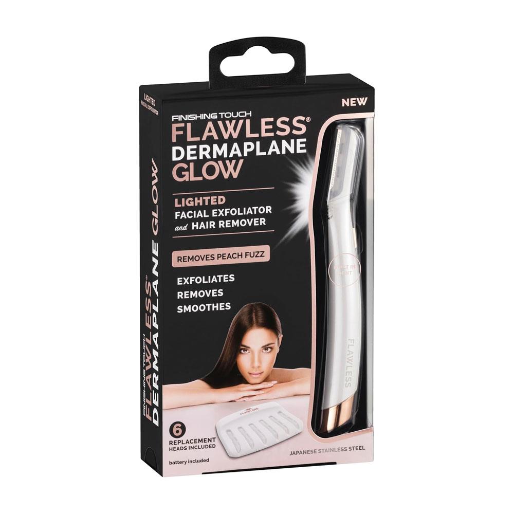 Finishing Touch Flawless Dermaplane Glow Lighted Facial Exfoliator Hair Remover - White