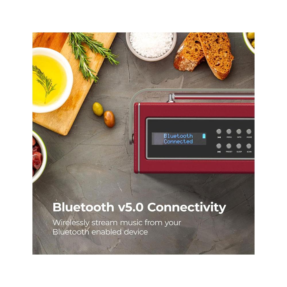 i-box Epoca Portable DAB/DAB+ And FM Radio With Bluetooth Speaker 2x 3W Stereo - Cherry Red
