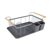 Tower Scandi Dish Rack With Wooden Handles For 9 Full Sized Plates - Grey