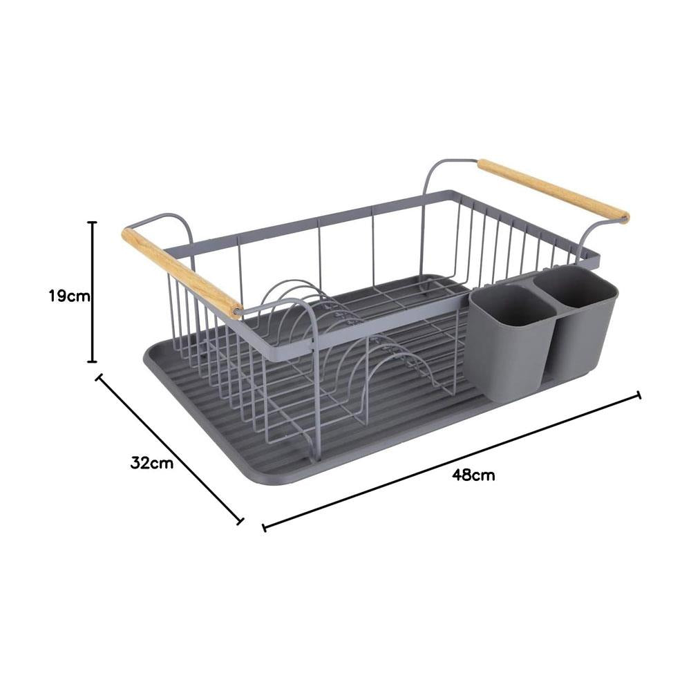 Tower Scandi Dish Rack With Wooden Handles For 9 Full Sized Plates - Grey