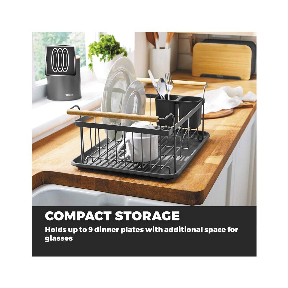 Tower Scandi Dish Rack With Wooden Handles For 9 Full Sized Plates - Grey