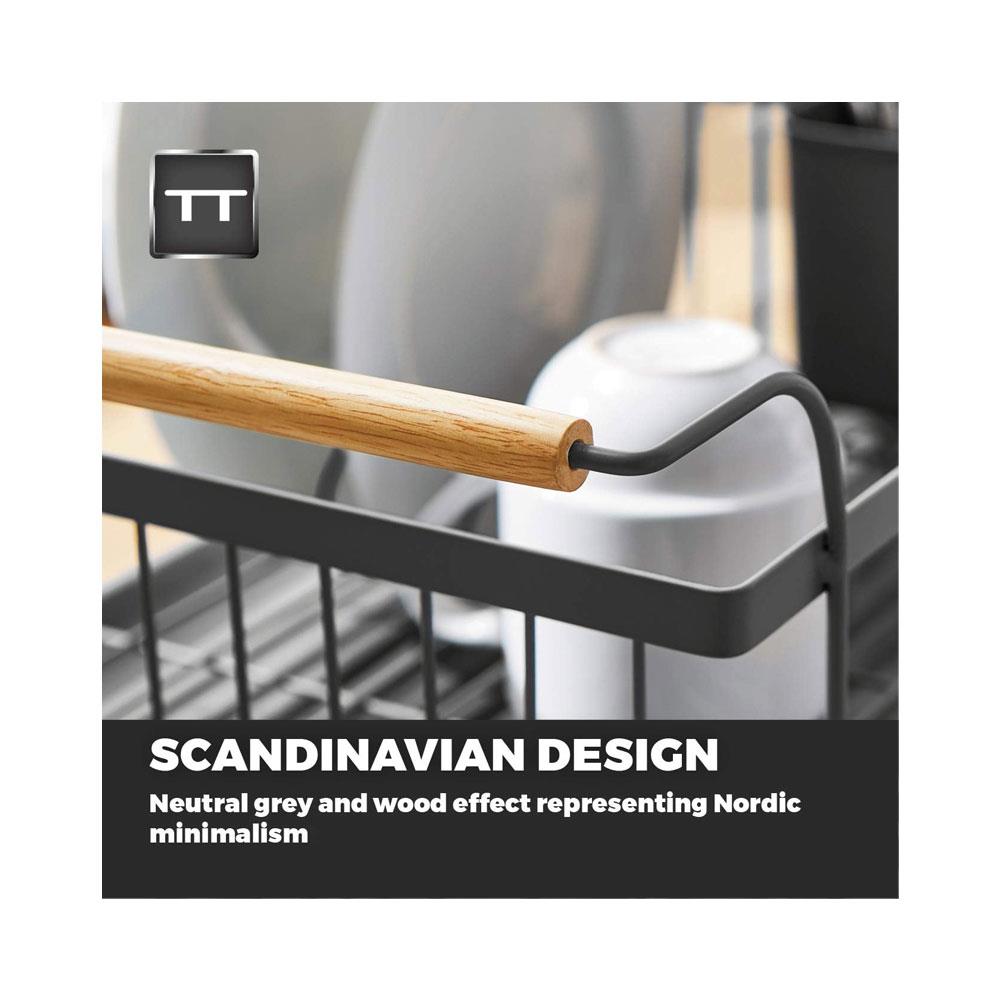 Tower Scandi Dish Rack With Wooden Handles For 9 Full Sized Plates - Grey