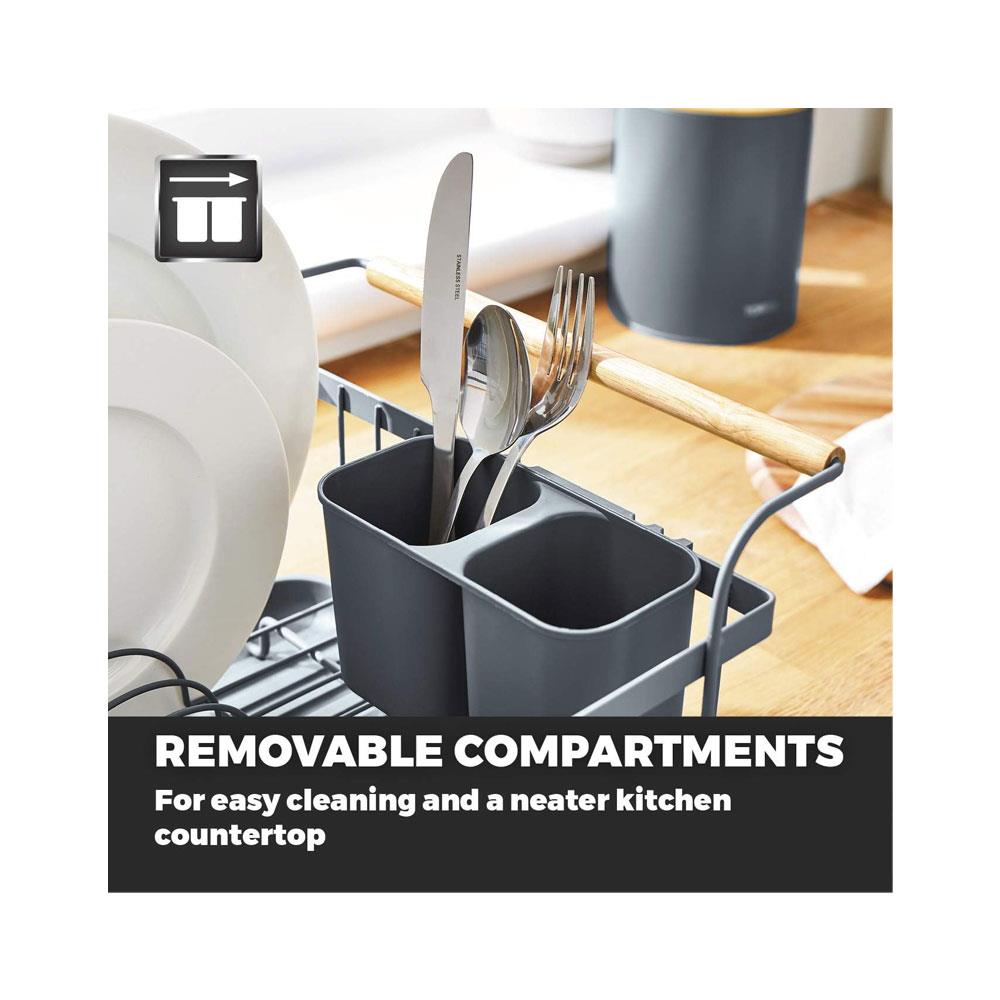 Tower Scandi Dish Rack With Wooden Handles For 9 Full Sized Plates - Grey