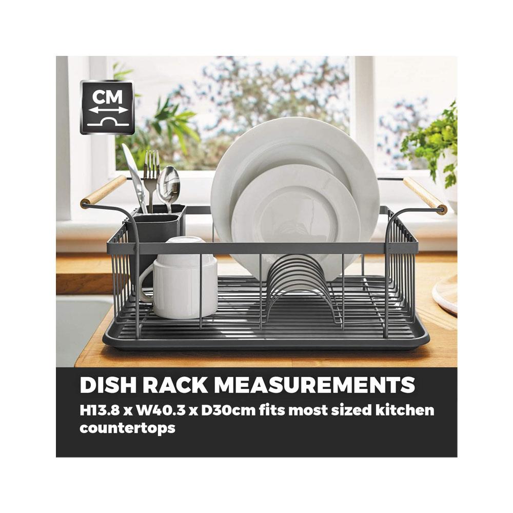 Tower Scandi Dish Rack With Wooden Handles For 9 Full Sized Plates - Grey