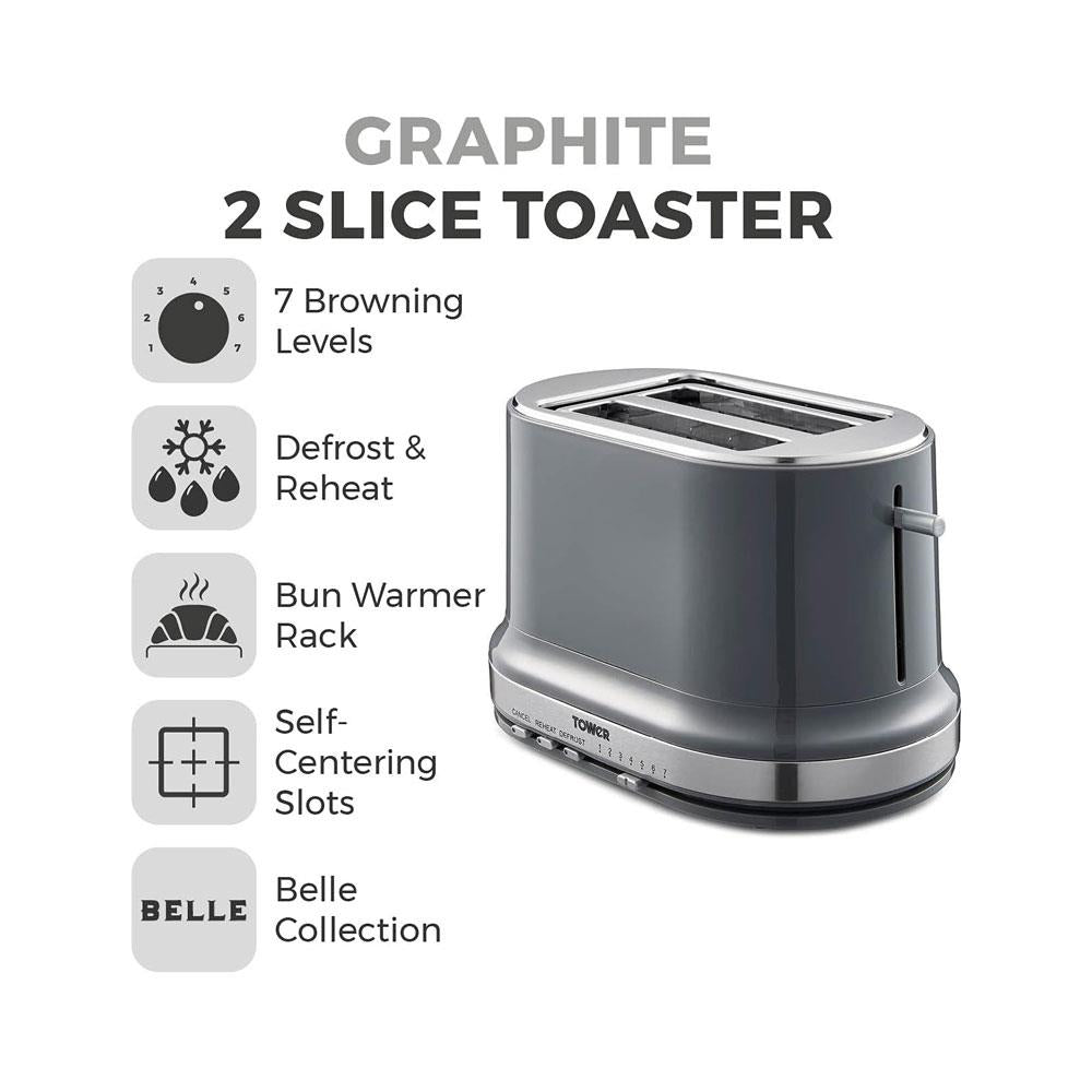 Tower Belle Collection 2 Slice Toaster With 7 Browning Settings 800W - Graphite Secondary image