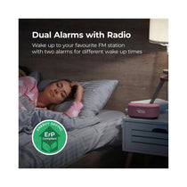 i-box Dawn Bedside Alarm Clock FM Radio Non Ticking With QI Wireless Charging Bluetooth Speaker Dimmable LED Display - Pink