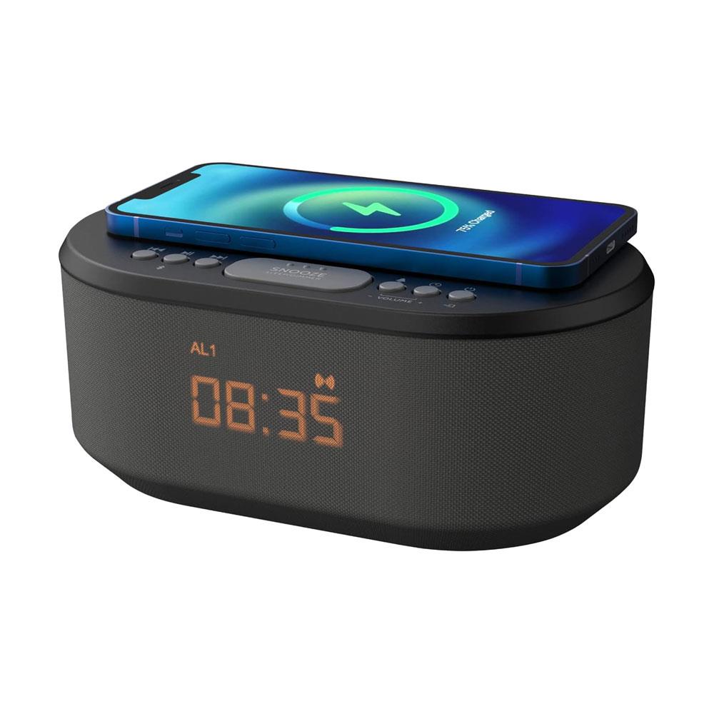 i-box Dawn Bedside Alarm Clock With Wireless Charging Bluetooth Speaker FM Radio 2 x 3W Stereo - Black Main image