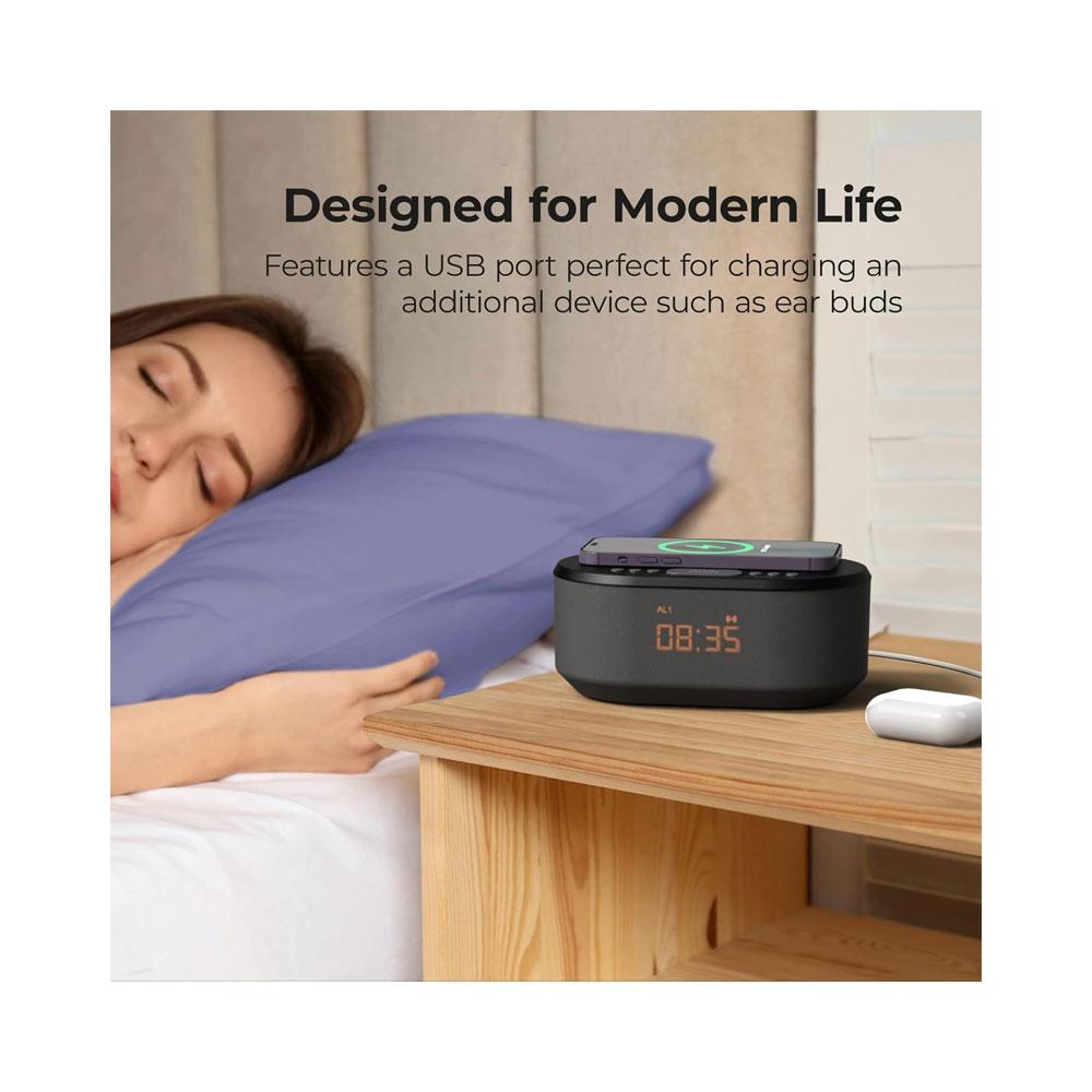 i-box Dawn Bedside Alarm Clock With Wireless Charging Bluetooth Speaker FM Radio 2 x 3W Stereo - Black Secondary image