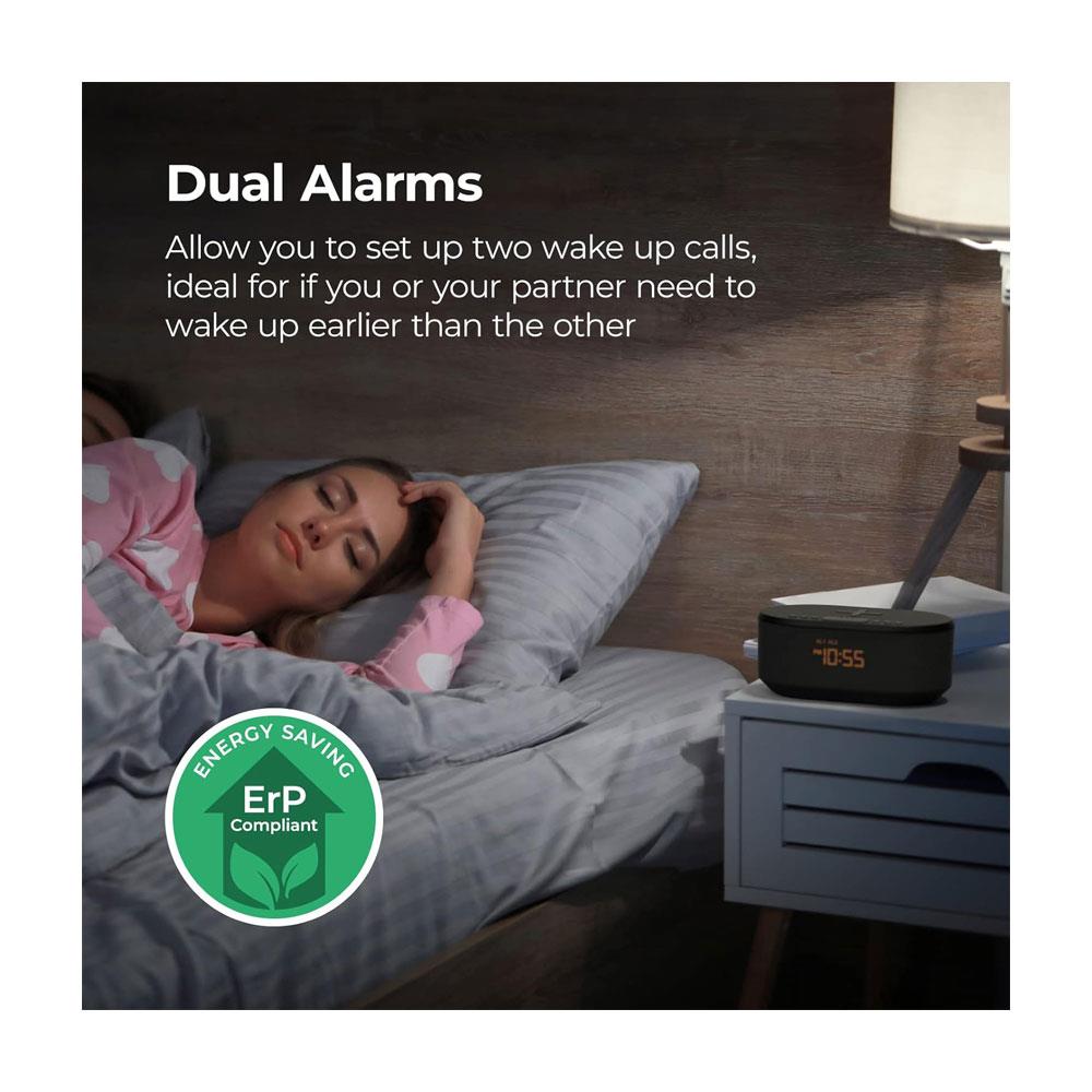 i-box Dawn Bedside Alarm Clock With Wireless Charging Bluetooth Speaker FM Radio 2 x 3W Stereo - Black