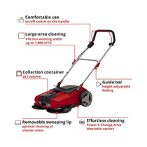 Einhell TE-SW 18/610 Li-Solo 18V Cordless Push Sweeper Power X-Change 20 Litres Dirt Tank Battery Not Included - Red