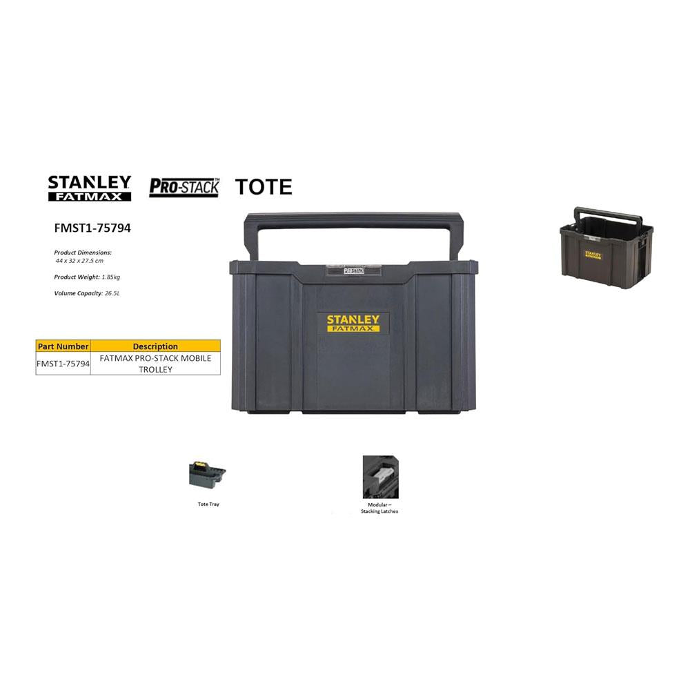 Stanley FatMax PRO-STACK Open Tote Tool Box Max Capacity 10kg 44 x 27.5 x 32cm 1-75-794 - Black