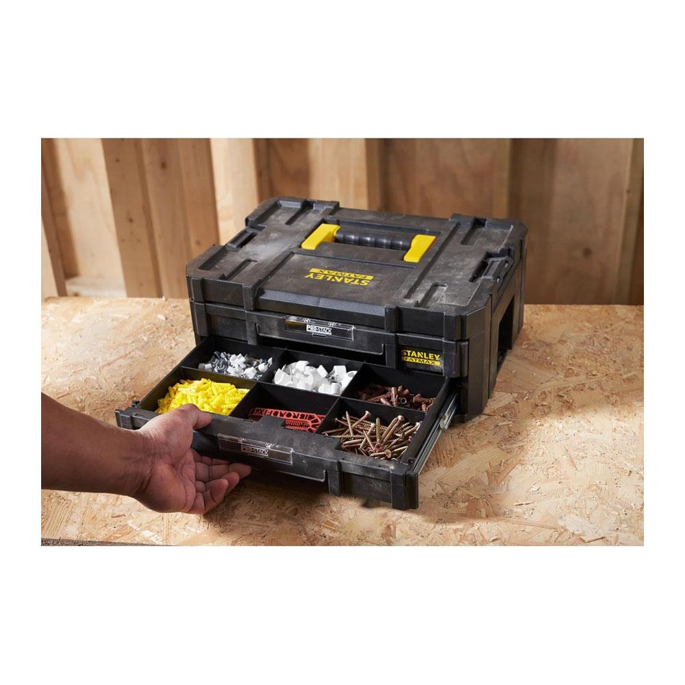 Stanley FatMax PRO-STACK 2 Shallow Drawers Tool Box Max Capacity 7.5kg 8.1 Litres 1-71-969 - Black