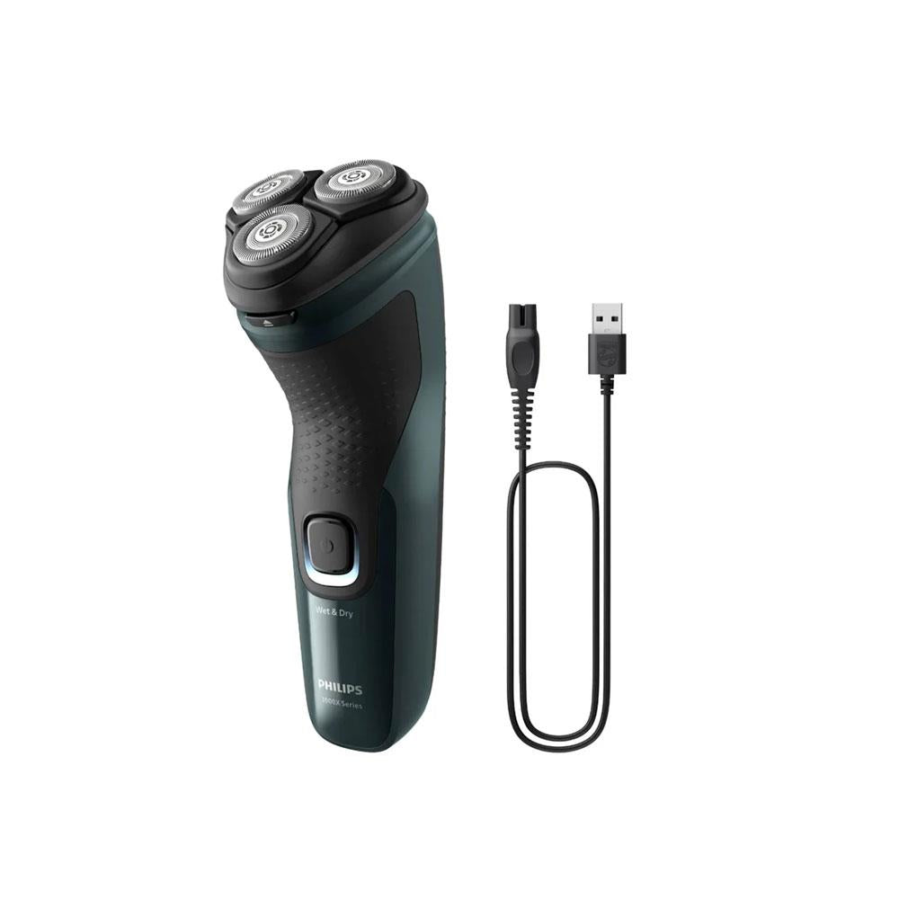 Philips 3000X Series Rechargeable Men's Wet & Dry Electric Shaver With 27 PowerCut Blades - Dark Forest Green