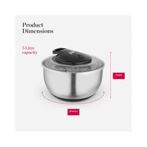 Tower Good Food Salad Spinner With Removable Basket Stainless Steel 5 Litre - Silver