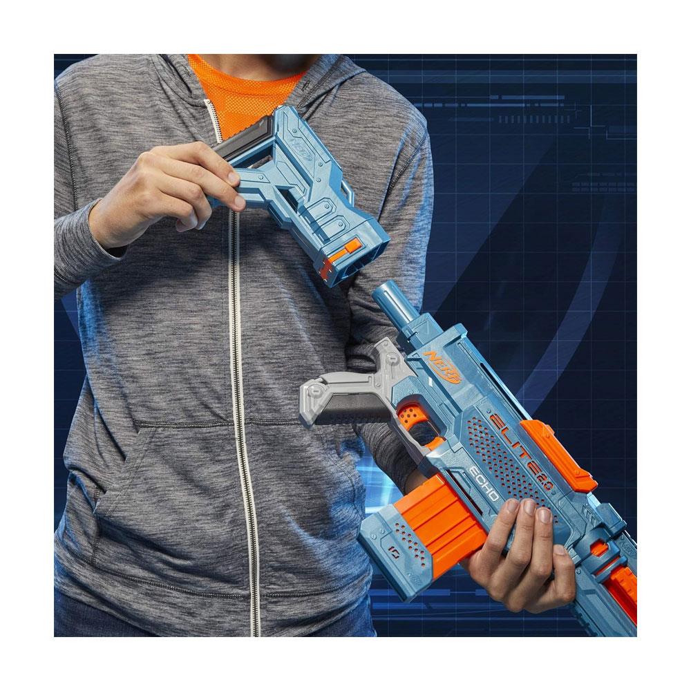 Nerf Elite 2.0 Echo CS-10 Blaster 24 Nerf Darts 10-Dart Clip Removable Stock And Barrel Extension 4 Tactical Rails - Multicolour