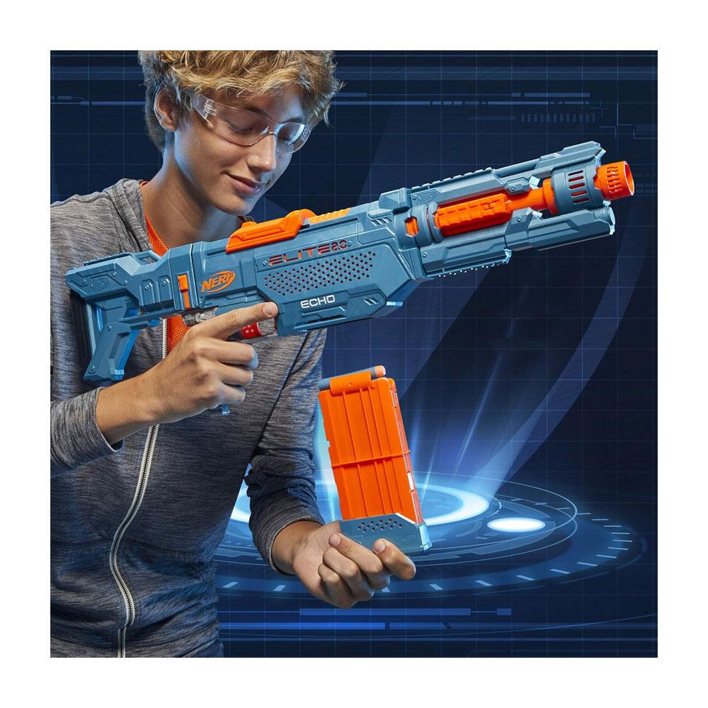 Nerf Elite 2.0 Echo CS-10 Blaster 24 Nerf Darts 10-Dart Clip Removable Stock And Barrel Extension 4 Tactical Rails - Multicolour