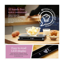 Tower Good Food Electronic Kitchen Scale Voice Control LED Display USB 15kg Capacity - Silver/Black