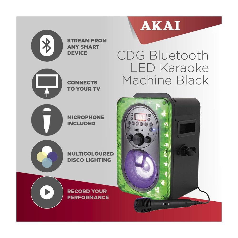 Akai Vibes Bluetooth LED Karaoke Machine With CD/CD+G Playback Microphone 8W RMS - Black Secondary image