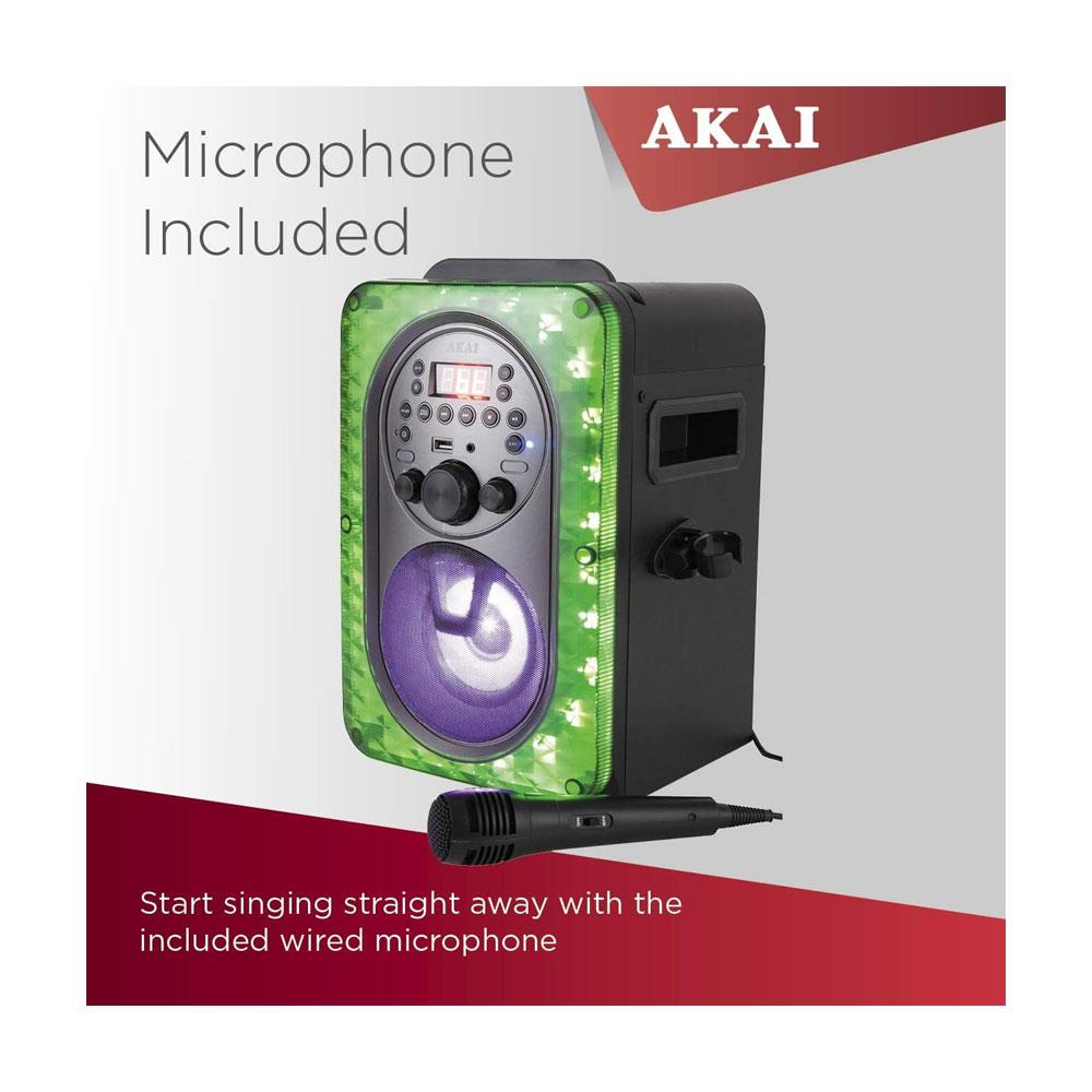 Akai Vibes Bluetooth LED Karaoke Machine With CD/CD+G Playback Microphone 8W RMS - Black