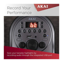 Akai Vibes Bluetooth LED Karaoke Machine With CD/CD+G Playback Microphone 8W RMS - Black