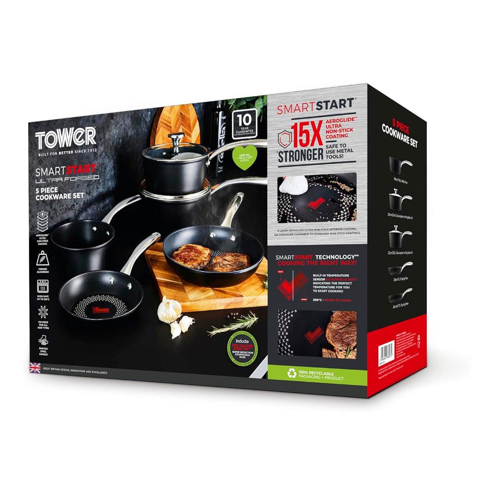 Tower SmartStart Ultra Forged Cookware Set 5 Piece - Black