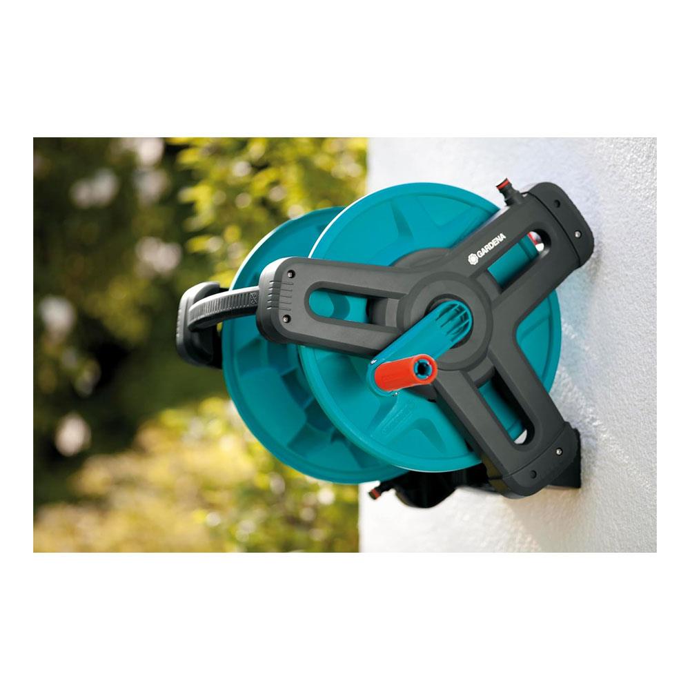 Gardena Wall-Fixed Hose Reel 50m Set Kink-Free Anti-Drip Compact & Stable Design - Multicolour
