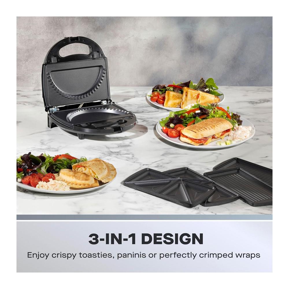 Daewoo 3-In-1 Sandwich Toastie Maker Panini & Crimp Wrap Crimper Maker 750W - Black Secondary image