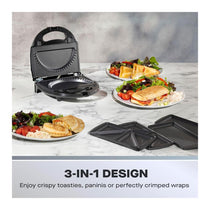 Daewoo 3-In-1 Sandwich Toastie Maker Panini & Crimp Wrap Crimper Maker 750W - Black