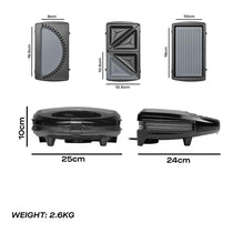 Daewoo 3-In-1 Sandwich Toastie Maker Panini & Crimp Wrap Crimper Maker 750W - Black