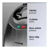 Daewoo 3-In-1 Sandwich Toastie Maker Panini & Crimp Wrap Crimper Maker 750W - Black
