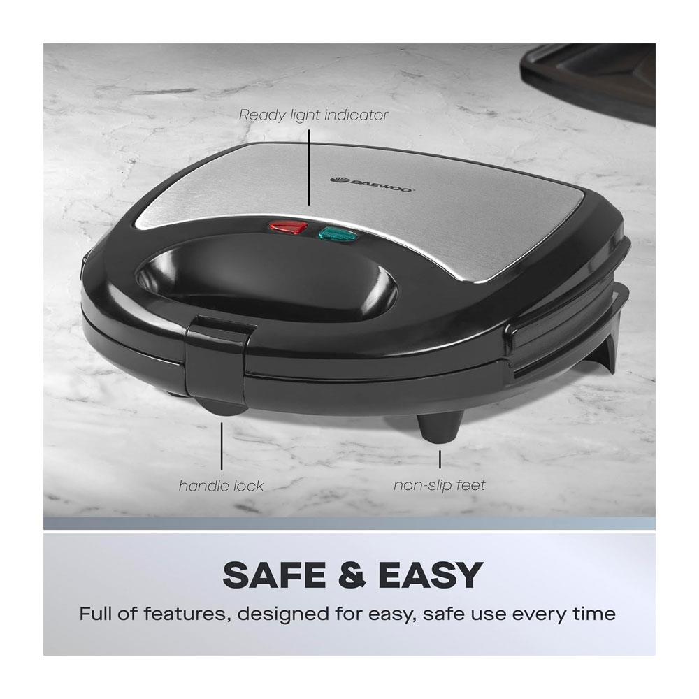 Daewoo 3-In-1 Sandwich Toastie Maker Panini & Crimp Wrap Crimper Maker 750W - Black