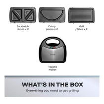 Daewoo 3-In-1 Sandwich Toastie Maker Panini & Crimp Wrap Crimper Maker 750W - Black