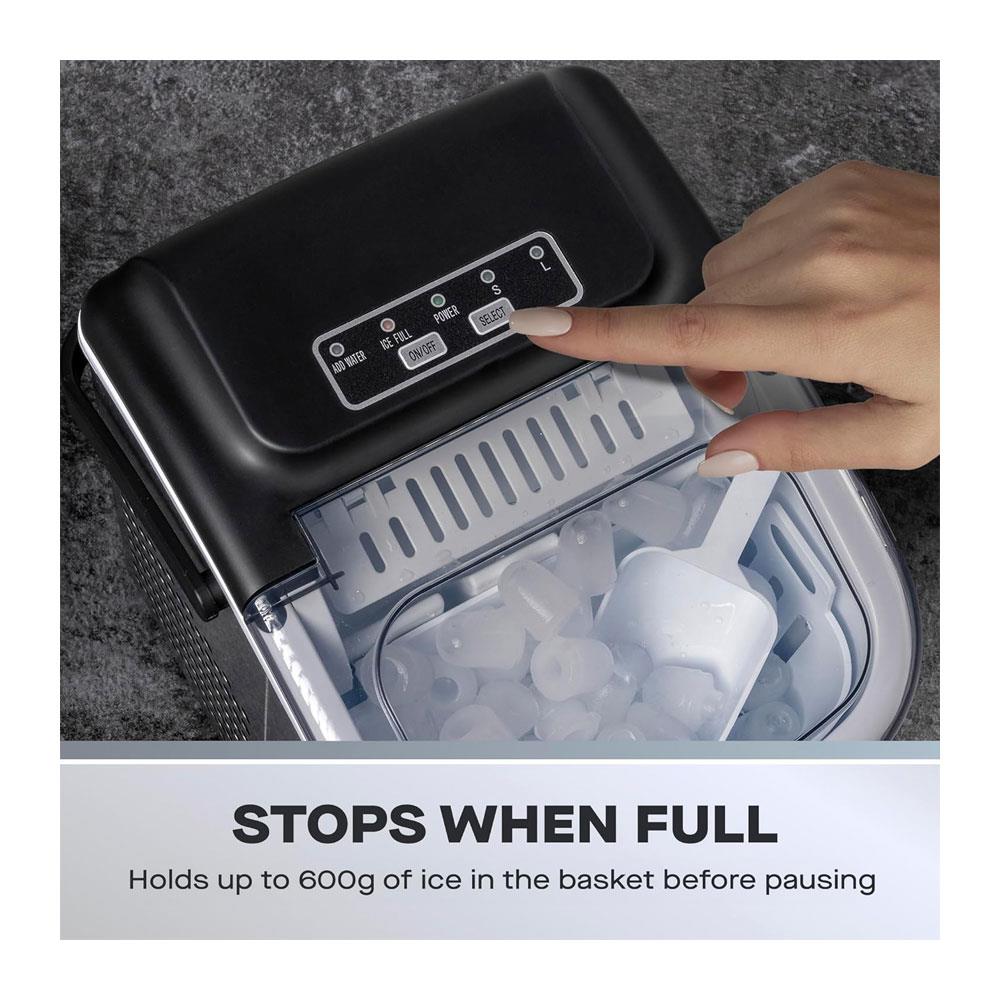 Daewoo Portable Ice Maker 12kg 9 Bullet Cubes In 6 Minutes 2 Size Options 130W - Silver