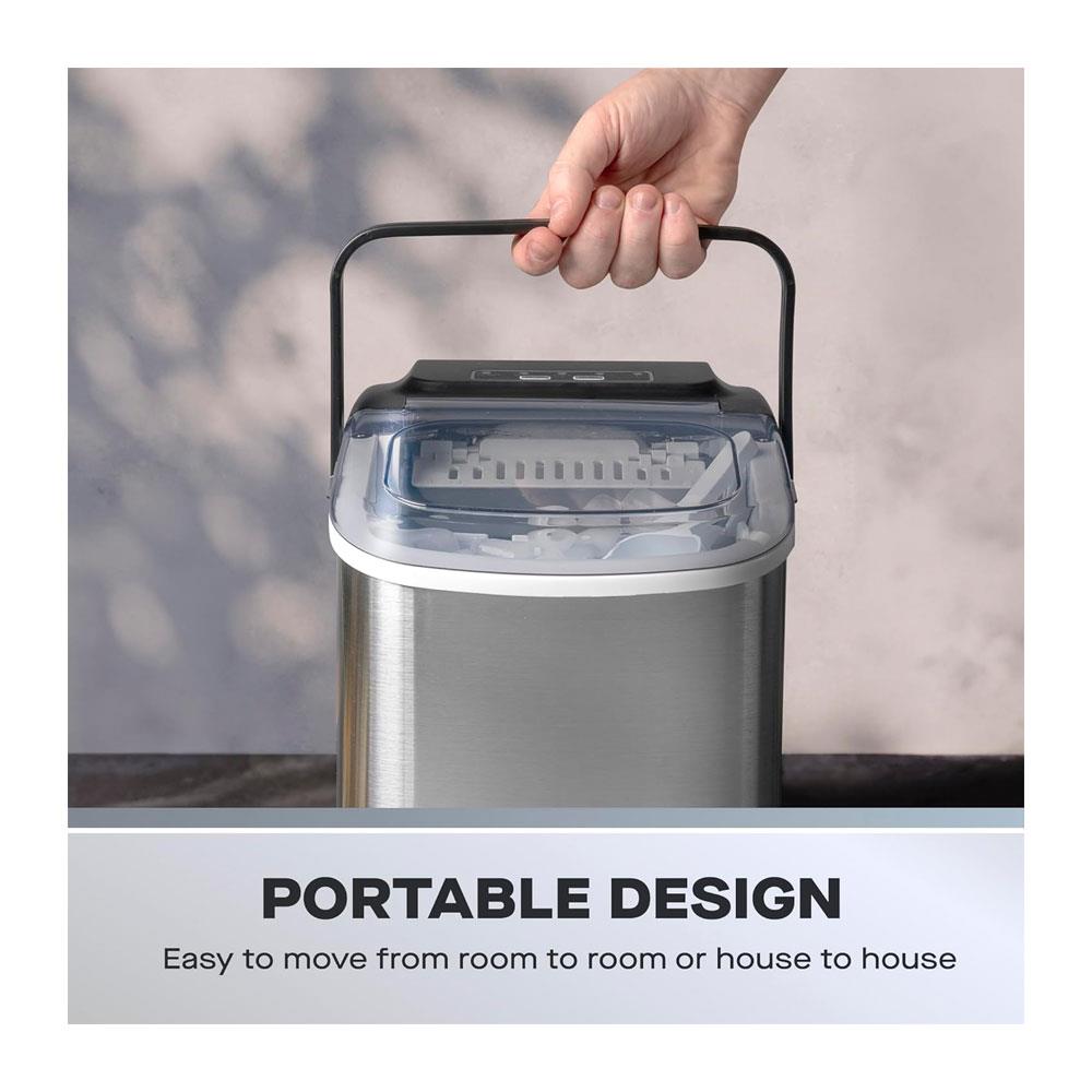 Daewoo Portable Ice Maker 12kg 9 Bullet Cubes In 6 Minutes 2 Size Options 130W - Silver