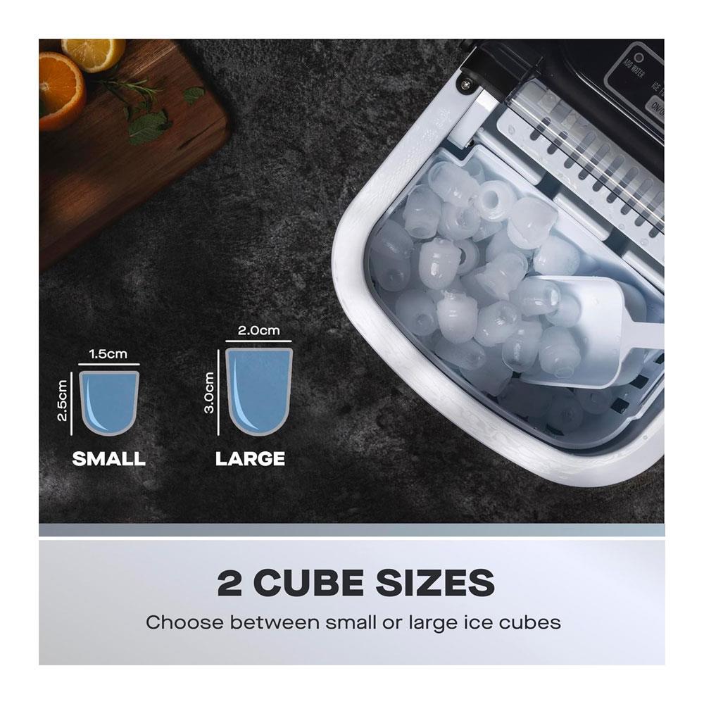 Daewoo Portable Ice Maker 12kg 9 Bullet Cubes In 6 Minutes 2 Size Options 130W - Silver