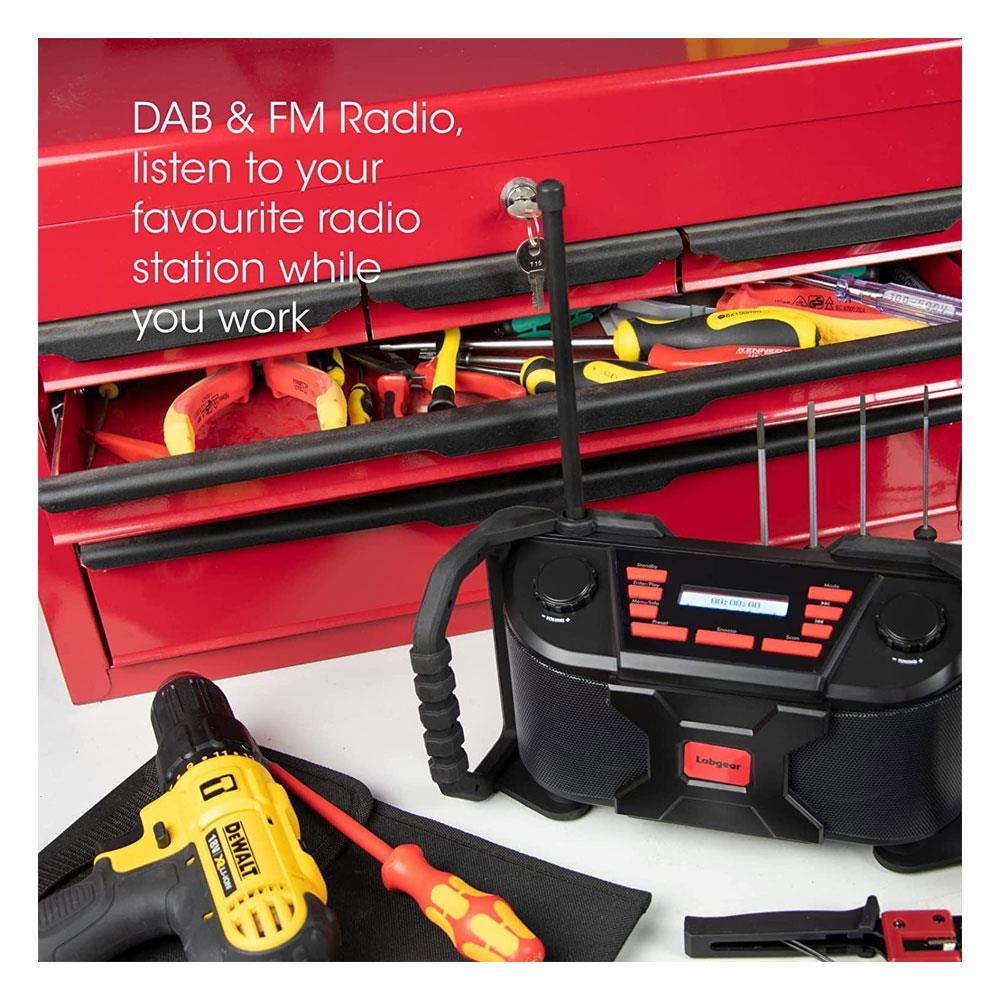 Labgear Worksite DAB/DAB+ & FM Radio Rugged Water-Resistant Bluetooth Speaker LED Display - Red/Black